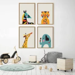 18" X 24" Sylvie Mid Century Modern Baby Elephant Framed Canvas Wall Art By Rachel Lee Natural - Kate And Laurel -Home Decor Series Store GUEST 3be3d563 792b 4884 8cf2 ca0900883ff8
