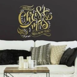 Merry Christmas Quote Peel And Stick Giant Wall Decal With Metallic Ink Gold - RoomMates