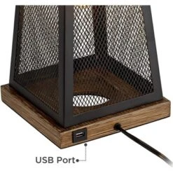 Franklin Iron Works Barris Industrial Table Lamp 26 3/4" High Metal Mesh With Nightlight LED USB Charging Port Burlap Shade For Living Room House Desk -Home Decor Series Store GUEST 3ee9bd77 7b22 4ca6 81fc 2f2e0208731f