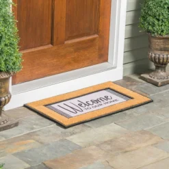 Evergreen Wood Grain Welcome Sassafras Indoor Outdoor Switch Doormat 1'10"x10" Multicolored