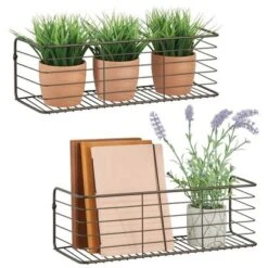 MDesign Wide Metal Wall Mount Storage Organizer Display Shelf - 2 Pack, Black -Home Decor Series Store GUEST 3fa9ac8b 42cd 4480 9421 ae37f4144900