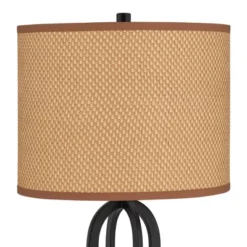 360 Lighting Marcel Industrial Table Lamps 24 1/4" High Set Of 2 Black Metal With USB Port LED Nightlight Peanut Shade For Bedroom Living Room Desk