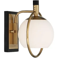 Possini Euro Design Carlyn Modern Wall Light Sconce Warm Brass Black Hardwire 8" Fixture Milky White Globe Glass For Bedroom Bathroom Vanity Reading -Home Decor Series Store GUEST 41acf662 0cc4 48a9 9191 e722fe7ce4c1