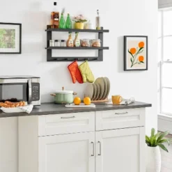 29" X 16" 2 Tier Ledge Wall Shelf Organizer With Five Hanging Hooks Black - Danya B. -Home Decor Series Store GUEST 41d49835 6d20 4fdd a565 5eaa3bb6016d