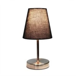 10.5" Petite Metal Stick Bedside Table Desk Lamp In Sand Nickel With Fabric Shade Black - Creekwood Home