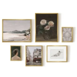 Americanflat 6 Piece Vintage Gallery Wall Art Set - Three Pink Roses, Brazillian Beachscape Street Corner Reclining Woman By Maple + Oak -Home Decor Series Store GUEST 469cd5c5 85c4 4bb8 afde a1940d2db7d3