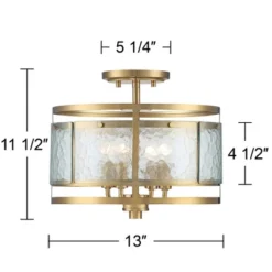 Franklin Iron Works Elwood Modern Ceiling Light Semi Flush Mount Fixture 13 1/4" Wide Gold 4-Light Water Glass Drum Shade For Bedroom Kitchen House -Home Decor Series Store GUEST 478f5180 b127 4320 8995 d97f7a5bb92f