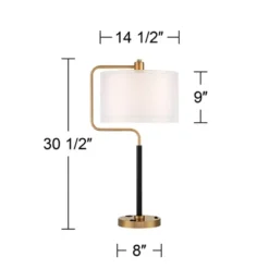 Possini Euro Design Carlyle Modern Mid Century Desk Lamp 30 1/2" Tall Gold With USB And AC Power Outlet In Base Double Drum Shades For Living Room -Home Decor Series Store GUEST 47e62366 b442 4bc3 bdcf 39325e77cd05