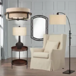 Possini Euro Design Bronze Wood Finish Pendant Chandelier 22" Wide Rustic Farmhouse Tan Fabric Drum 4-Light Fixture For Dining Room House -Home Decor Series Store GUEST 4b7f12c2 a52a 4dfc 9a0a 61f026f23a93