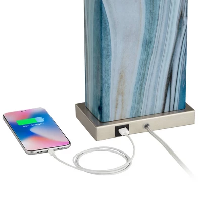 360 Lighting Connie Modern Table Lamps 25" High Set Of 2 Blue Faux Marble With USB Charging Ports LED White Shade For Bedroom Living Room House Desk 3 360 Lighting Connie Modern Table Lamps 25" High Set Of 2 Blue Faux Marble With USB Charging Ports LED White Shade For Bedroom Living Room House Desk - Image 3