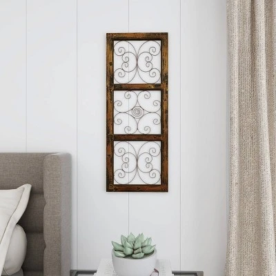 36" X 14" Wood Scroll Window Inspired Wall Decor With Metal Scrollwork Relief Brown - Olivia & May 7 36" X 14" Wood Scroll Window Inspired Wall Decor With Metal Scrollwork Relief Brown - Olivia & May - Image 7