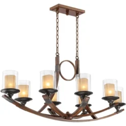 Franklin Iron Works Tafford Mahogany Wood Linear Pendant Chandelier 43 1/4" Wide Rustic Farmhouse Clear Glass 8-Light Fixture For Dining Room Kitchen -Home Decor Series Store GUEST 4ddc512a ebfc 4527 a75c b2d8f97df182