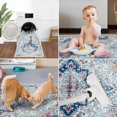 Trinity Washable Vintage Bohemian Floral Print Area Rug 4 Trinity Washable Vintage Bohemian Floral Print Area Rug - Image 4