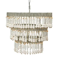 3-Tier Round Metal Chandelier With 3 Lights And Hanging Wood Beads Cream - Storied Home -Home Decor Series Store GUEST 5054d57d 1f1d 4e8b 8138 3d4a7a0c8281