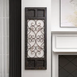 Traditional Wood Scroll Window Inspired Wall Decor With Metal Scrollwork Relief Brown - Olivia & May -Home Decor Series Store GUEST 51519eee 2e96 4eb3 b8b8 d96c95635878