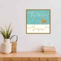16" X 16" Tis The Season Christmas Reindeer By Veronique Charron Framed Canvas Wall Art - Amanti Art -Home Decor Series Store GUEST 51bc5b21 2779 4693 9186 c81ec806627e