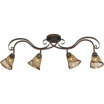 Pro Track 4-Head Ceiling Track Light Fixture Kit Adjustable Brown Bronze Finish Organic Amber Glass Western Kitchen Bathroom Living Room 41" Wide 4 Pro Track 4-Head Ceiling Track Light Fixture Kit Adjustable Brown Bronze Finish Organic Amber Glass Western Kitchen Bathroom Living Room 41" Wide - Image 4