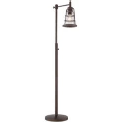 Franklin Iron Works Industrial Rustic Farmhouse Floor Lamp With USB Port 61" Tall Oil Rubbed Bronze Downbridge LED Seeded Glass Shade For Living Room -Home Decor Series Store GUEST 53e9a69b b494 4470 b3a7 378faa5cb710