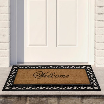 Northlight Black And Natural Coir Rectangular "Welcome" Doormat 22" X 48" 1 Northlight Black And Natural Coir Rectangular "Welcome" Doormat 22" X 48"