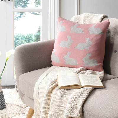 Bunny Hop Knit Pillow - Blossom/Vanilla Grey - 20" X 20" - Safavieh 1 Bunny Hop Knit Pillow - Blossom/Vanilla Grey - 20" X 20" - Safavieh