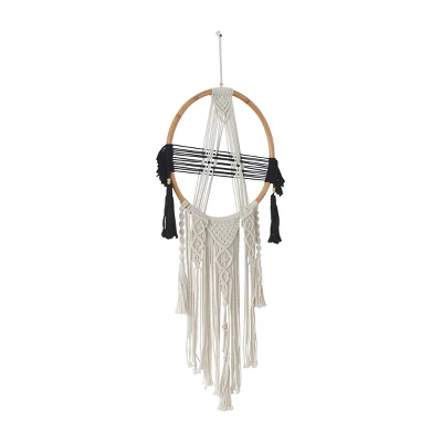 Cotton Macrame Handmade Intricately Weaved Wall Decor With Beaded Fringe Tassels Black - Olivia & May 2 Cotton Macrame Handmade Intricately Weaved Wall Decor With Beaded Fringe Tassels Black - Olivia & May - Image 2