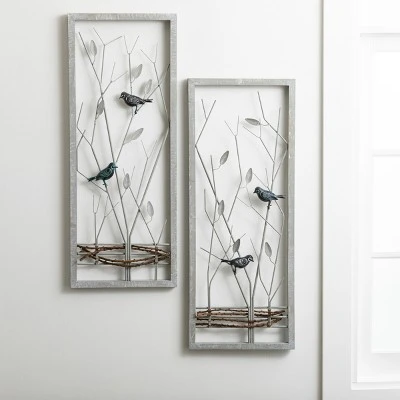 Sullivans Sculpted Wire Bird Art Panels Set Of 2, 32"H Gray 2 Sullivans Sculpted Wire Bird Art Panels Set Of 2, 32"H Gray - Image 2