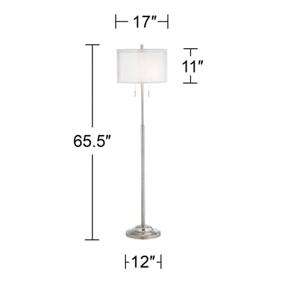 Possini Euro Design Roxie Modern Floor Lamp Standing 65 1/2" Tall Brushed Nickel Sheer Linen Double Drum Shade For Living Room Bedroom Office House 6 Possini Euro Design Roxie Modern Floor Lamp Standing 65 1/2" Tall Brushed Nickel Sheer Linen Double Drum Shade For Living Room Bedroom Office House - Image 6