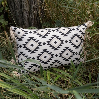 14X22 Inch Hand Woven Southwest Geo Outdoor Pillow Polyester With Polyester Fill By Foreside Home & Garden 1 14X22 Inch Hand Woven Southwest Geo Outdoor Pillow Polyester With Polyester Fill By Foreside Home & Garden