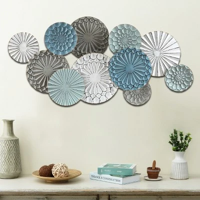 LuxenHome Multi-Color Metal Floral Layered Plates Wall Decor 1 LuxenHome Multi-Color Metal Floral Layered Plates Wall Decor