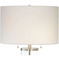 Possini Euro Design Fritz Modern Table Lamps 26 1/2" High Set Of 2 Silver Clear Glass With USB And AC Power Outlet In Base Drum Shade For Bedroom Desk -Home Decor Series Store GUEST 5cdb1959 336d 4d28 80b8 7fd77310c8d7