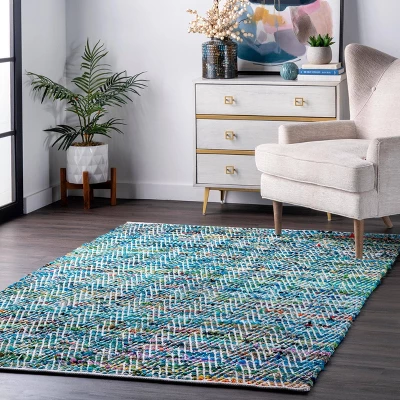 Hand Woven Chevron Eli Green Rug - NuLOOM 1 Hand Woven Chevron Eli Green Rug - NuLOOM