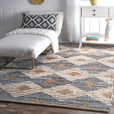 NuLOOM Hand Braided Marla Denim And Jute Diamonds Area Rug 1 NuLOOM Hand Braided Marla Denim And Jute Diamonds Area Rug