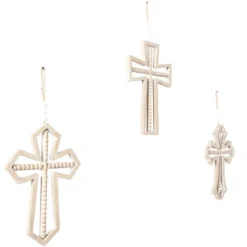 Set Of 3 Wood Biblical Carved Beaded Crosses Wall Decors With Rope Hanger Brown - Olivia & May -Home Decor Series Store GUEST 60b23d17 7d82 4bd2 bced 4943bb477dd4