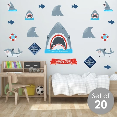 Big Dot Of Happiness Shark Zone - Peel And Stick Kids Room Vinyl Wall Art Stickers - Wall Decals - Set Of 20 1 Big Dot Of Happiness Shark Zone - Peel And Stick Kids Room Vinyl Wall Art Stickers - Wall Decals - Set Of 20