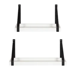 (Set Of 2) 5" X 10" Sudbury Wood And Metal Wall Shelf Set White/Black - Kate & Laurel All Things Decor