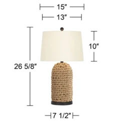 360 Lighting Modern Coastal Table Lamp 26 1/2" High Natural Wicker Rope Tapered Drum Shade For Living Room Bedroom House Bedside -Home Decor Series Store GUEST 65733e90 0a6c 443a 9b09 a8396515b1de