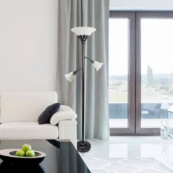 Torchiere Floor Lamp With 2 Reading Lights And Scalloped Glass Shades Restoration Bronze/White - Lalia Home -Home Decor Series Store GUEST 68d80fe2 693f 4498 89c4 8768faec99f2