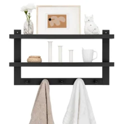 29" X 16" 2 Tier Ledge Wall Shelf Organizer With Five Hanging Hooks Black - Danya B. -Home Decor Series Store GUEST 695d0c8e 2366 40d4 92f4 7c825fd6ca8e
