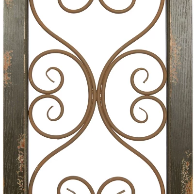 Wood Scroll Arched Window Inspired Wall Decor With Metal Scrollwork Relief Brown - Olivia & May 2 Wood Scroll Arched Window Inspired Wall Decor With Metal Scrollwork Relief Brown - Olivia & May - Image 2