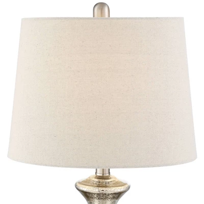 360 Lighting Albert Modern Table Lamp 24 3/4" High Mercury Glass Gourd Oatmeal Drum Shade For Bedroom Living Room Bedside Nightstand Office Kids House 2 360 Lighting Albert Modern Table Lamp 24 3/4" High Mercury Glass Gourd Oatmeal Drum Shade For Bedroom Living Room Bedside Nightstand Office Kids House - Image 2