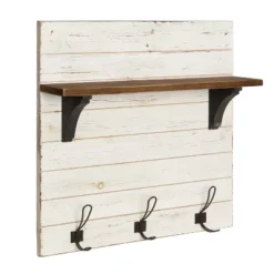 26" X 24" Wall Shelf With 3 Hooks White/Brown - Uniek -Home Decor Series Store GUEST 6d77d33b 52c8 4546 af8a c20ae9ee50d9