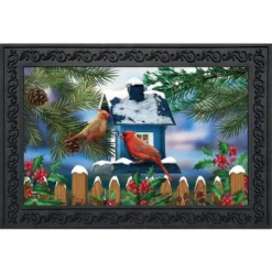 Briarwood Lane Snow Day Cardinals Winter Doormat Birdhouse Indoor / Outdoor 30" X 18"