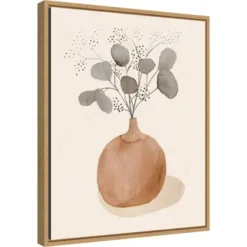 16" X 20" La Planta I Floral Vase By Victoria Barnes Framed Canvas Wall Art - Amanti Art