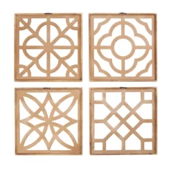 Set Of 4 Wood Geometric Beaded Wall Decors White - Olivia & May