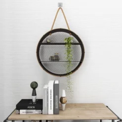 Metal Round 2 Shelf Wall Shelf With Hanging Rope Black - Olivia & May -Home Decor Series Store GUEST 7121b1a4 654c 4177 a3bb 14fb6deb5e7a