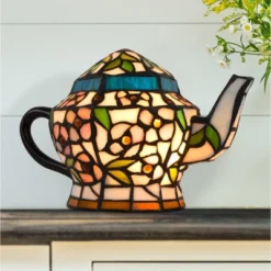 Teapot Lamp-Tiffany Style Stained Glass Light (Includes LED Light Bulb)