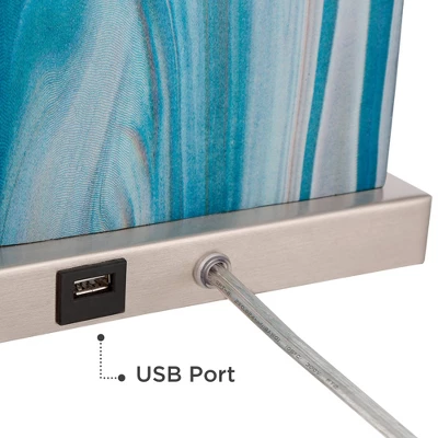 360 Lighting Connie Modern Table Lamps 25" High Set Of 2 Blue Faux Marble With USB Charging Ports LED White Shade For Bedroom Living Room House Desk 4 360 Lighting Connie Modern Table Lamps 25" High Set Of 2 Blue Faux Marble With USB Charging Ports LED White Shade For Bedroom Living Room House Desk - Image 4