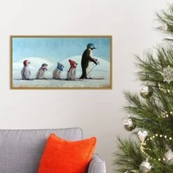 26" X 14" Ski School Penguins By Lucia Heffernan Framed Canvas Wall Art - Amanti Art -Home Decor Series Store GUEST 7584de0c 3f27 4959 bf8a 6eff8795f927