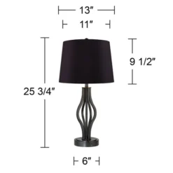 360 Lighting Heather Modern Industrial Table Lamps 25 3/4" High Set Of 2 Dark Iron With USB Charging Port Black Faux Silk Drum Shade For Bedroom Desk -Home Decor Series Store GUEST 787b6d95 c64a 499b a39f 55fbba9eb732