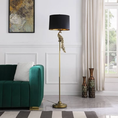 64.5" Modern Elegance Golden Peacock On A Pedestal Polyresin Floor Lamp - Ore International 2 64.5" Modern Elegance Golden Peacock On A Pedestal Polyresin Floor Lamp - Ore International - Image 2